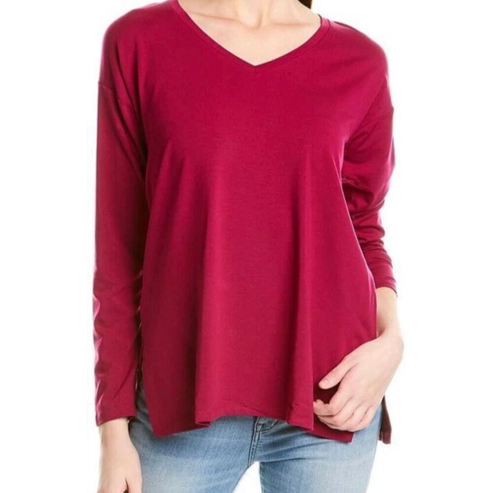 Eileen fisher women’s V-neck burgundies, long sleeve maxi sweater S/L